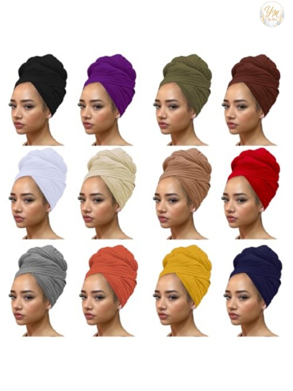 Stretch Knit Headwrap Turban Scarf Shawl for Women (12 Pack)